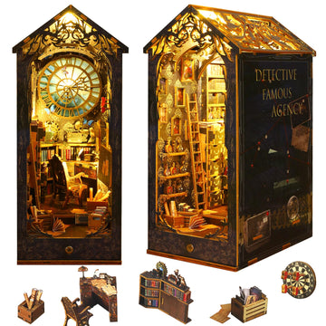 Ourmiao Book Nook Kit Detective Agency, Diy Booknooks Kit For Adults Teens With Sensor Lights, Bookshelf Diorama Miniature Scene