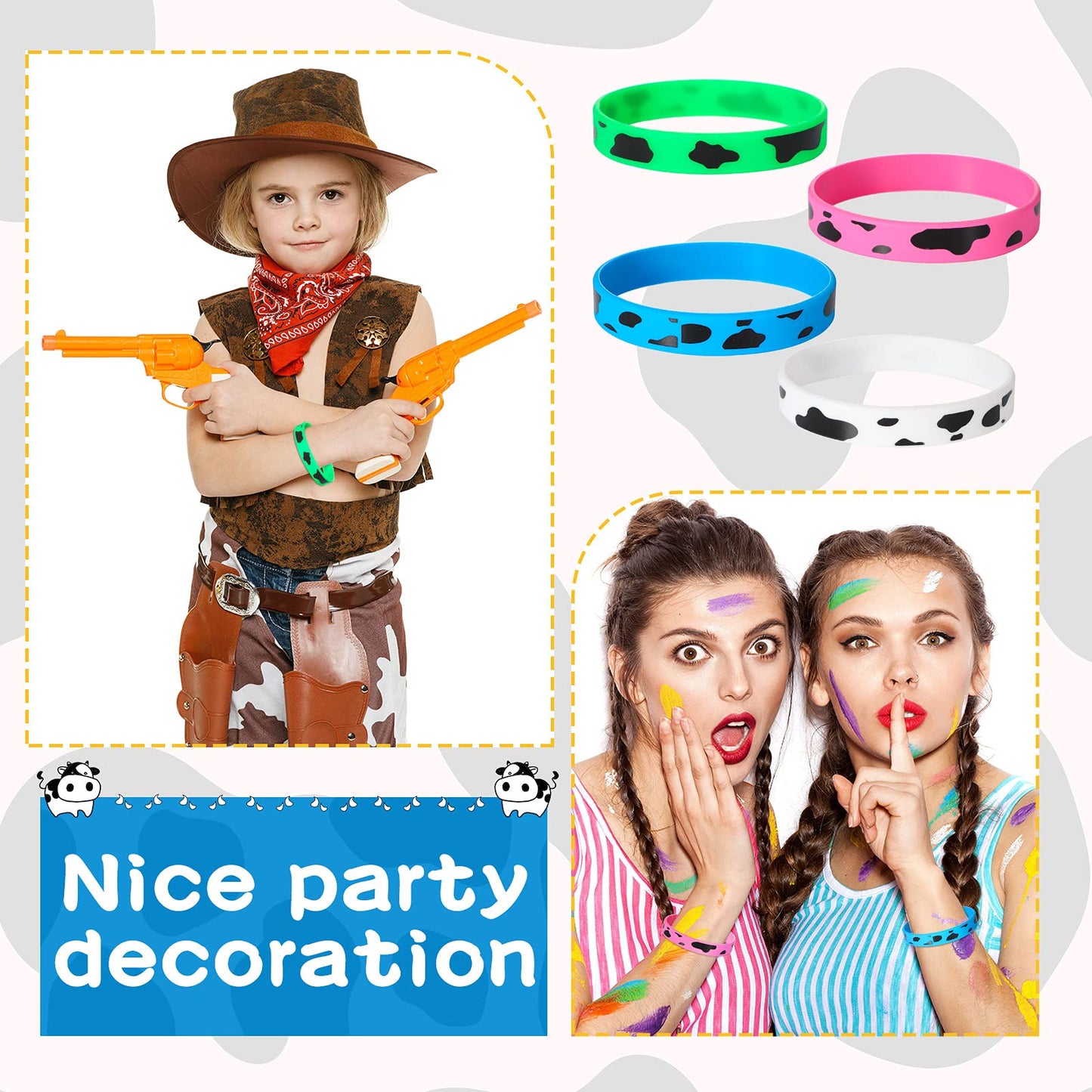 Zhanmai 36 Cow Print Rubber Bracelets Silicone Cow Print Bracelets Cute Cow Animal Print Wristband for Baby over 3 years old Sho