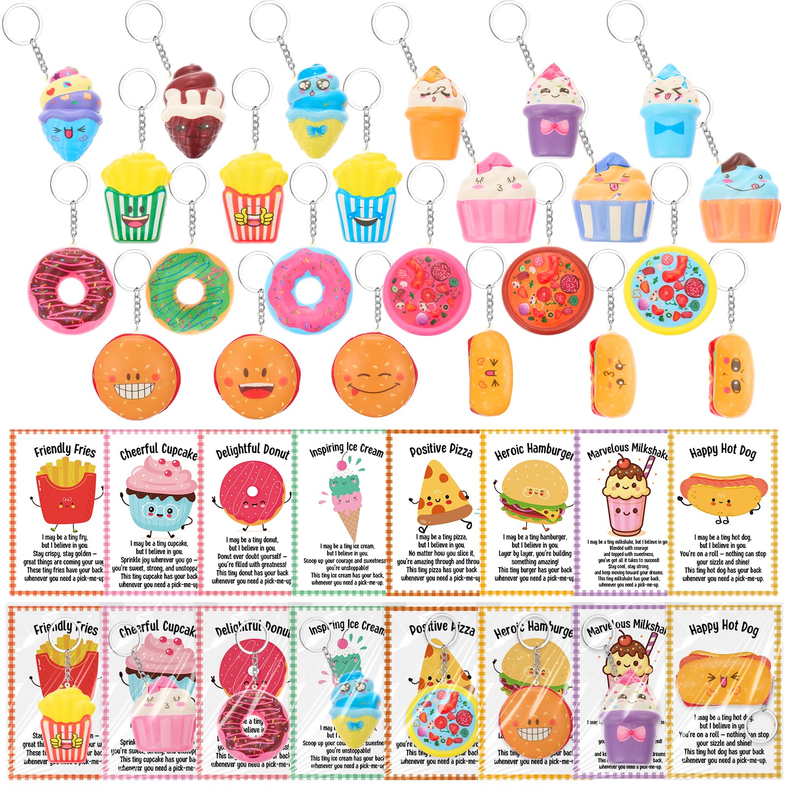 Kenning 24 Sets End of Year Teacher Gifts Mini Squish Fast Food Stress Balls Keychains Positive Fast Food Squeeze Fidget Toys In