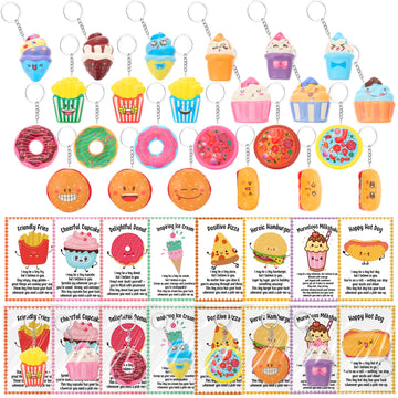 Kenning 24 Sets End of Year Teacher Gifts Mini Squish Fast Food Stress Balls Keychains Positive Fast Food Squeeze Fidget Toys In