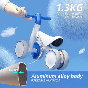 Xjd Baby Balance Bikes Bicycle Baby Toys For 1 Year Old Boy Girl 10 Month -36 Months Toddler Bike Infant No Pedal 4 Wheels First Bike Or Birthday Gift Children Walker (White Blue)