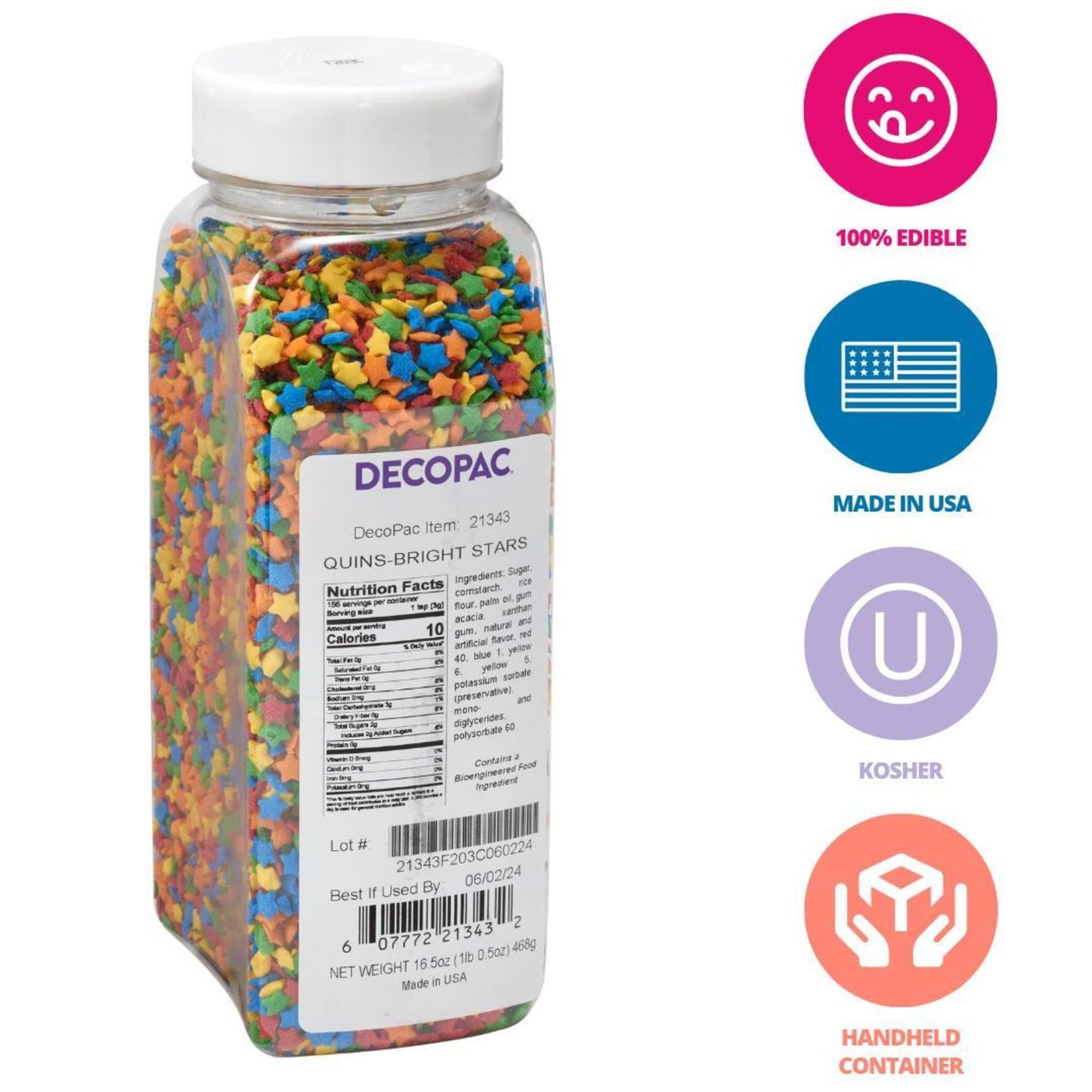 DECOPAC Quins Fancy Sprinkles, 19.5oz, Candy Sprinkles in Handheld Container, Edible Sprinkles For Celebration Cakes, Cupcakes,