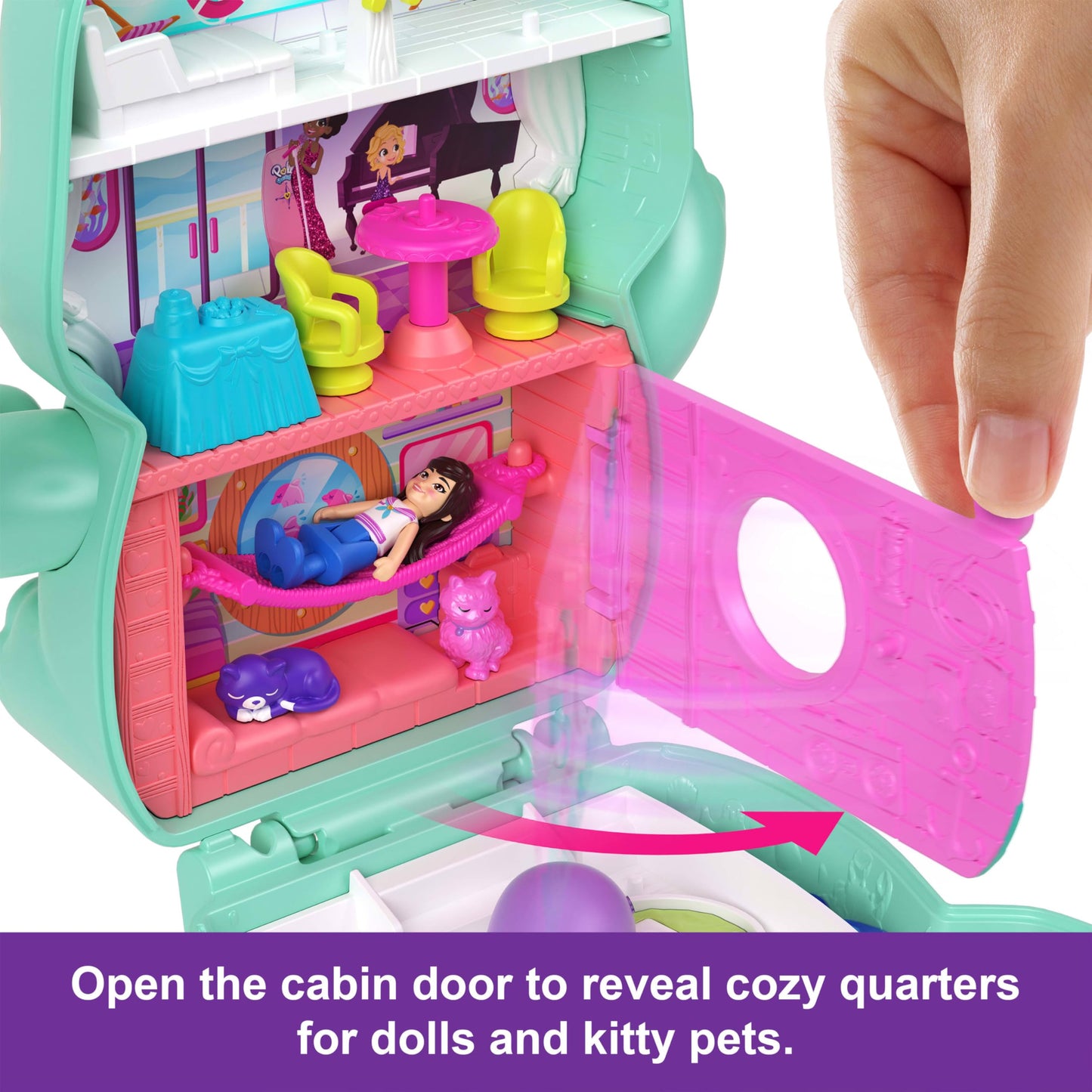 Polly Pocket Dolls And Playset, Set Sail Kitty Compact, Travel Toy With 1 Micro Doll, Pet Cats, Food & Fashion Styling Accessori