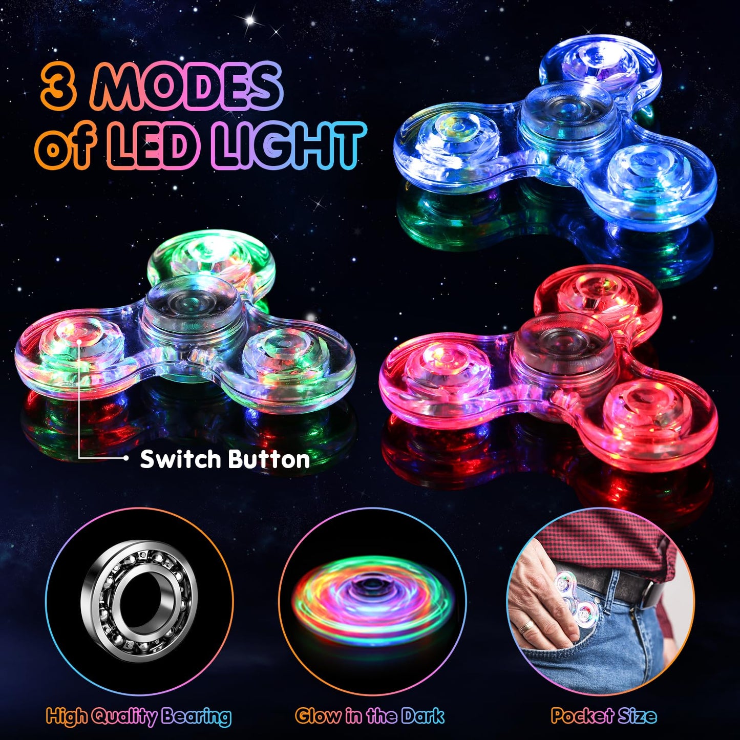 Gigilli Fidget Spinners For Kids 2 Pack, Light Up Sensory Fidget Toys For Adults Kids 4-8-12, Valentines Led Glow In The Dark Fi