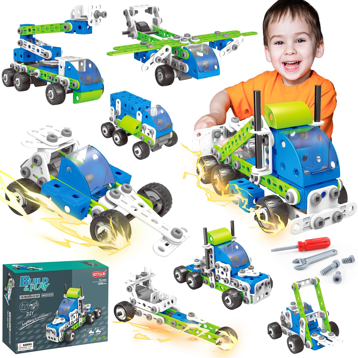 Smiesskiddo 18 In 1 Stem Toys, 175 Pcs Building Toys For Kids Ages 4-8 5-7 6-8 Educational Activities For Boys 4-6 8-10 Construc