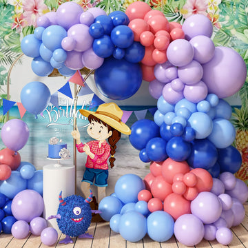 Blue And Purple Balloon Garland Kit, 103 Pcs Blue Purple And Red Balloon Arch Kit With Dark Light Blue Light Purple Balloons, Li