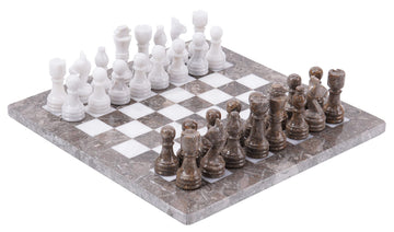 Radicaln Marble Chess Set 12 Inches Grey Oceanic And White Handmade Chess Sets For Adults - Travel Board Game For 2 Player Games