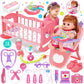 Baby Doll Toys Set, 14' Doll Toys, 25Pcs Doll Care Toy Playset, Toddlers Toy Doll Set Incl Cradle Crib, High Chair, Milk Bottle, Pacifier, Diaper, Baby Toy Gift For Age 3 4 5 6+ Years Old Girls Boys