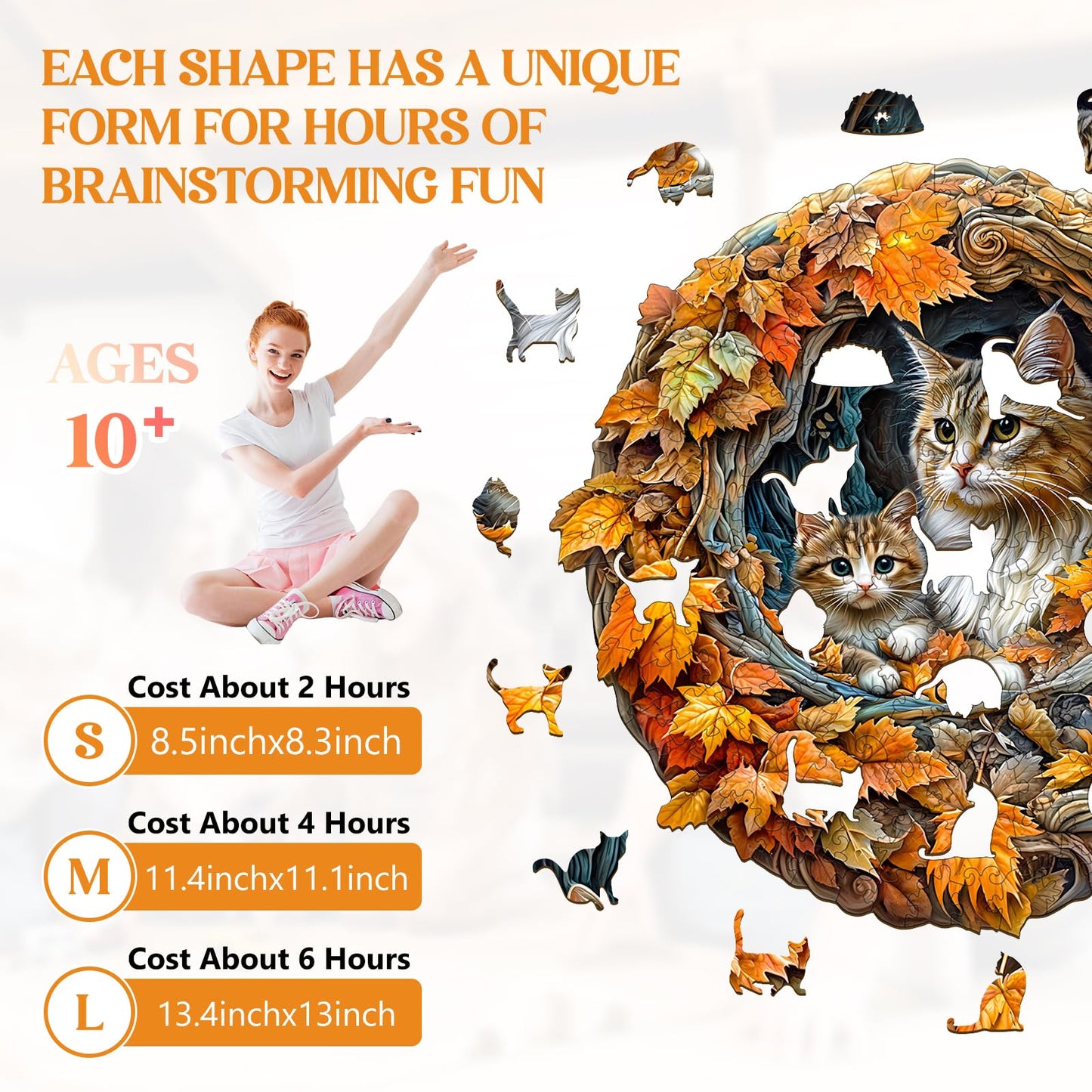 Wooden Puzzles for mature-themeds  Wooden Jigsaw Puzzles for mature-themeds Kids  3D Cat Mom Unique Shaped Wood Puzzles mature-themed  Creative Birthday Gifts for Friends Family Game (8.5 * 8.3in 100pcs)