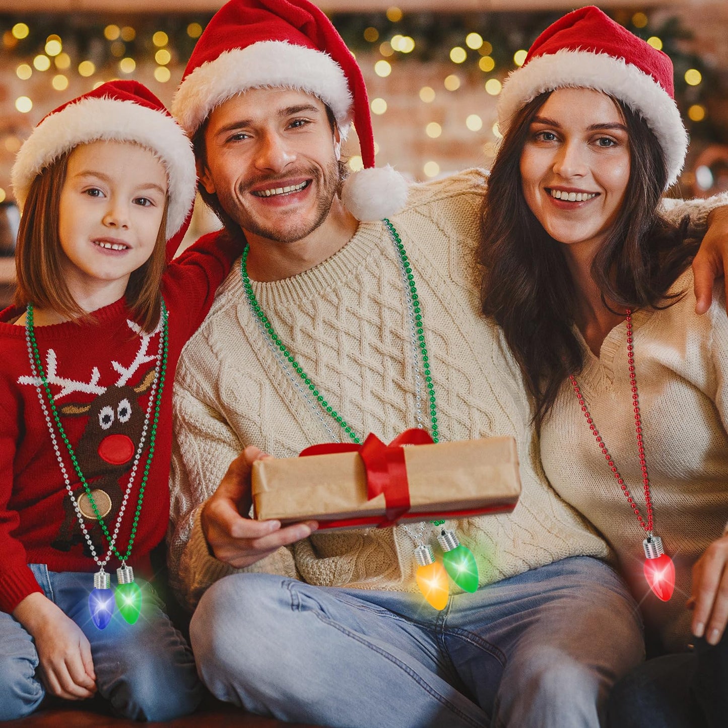 Christmas Party Favors, 12PCS Christmas Necklace Light Up, Colorful Christmas Accessories, 3 Modes Christmas Necklaces Bulk Bead