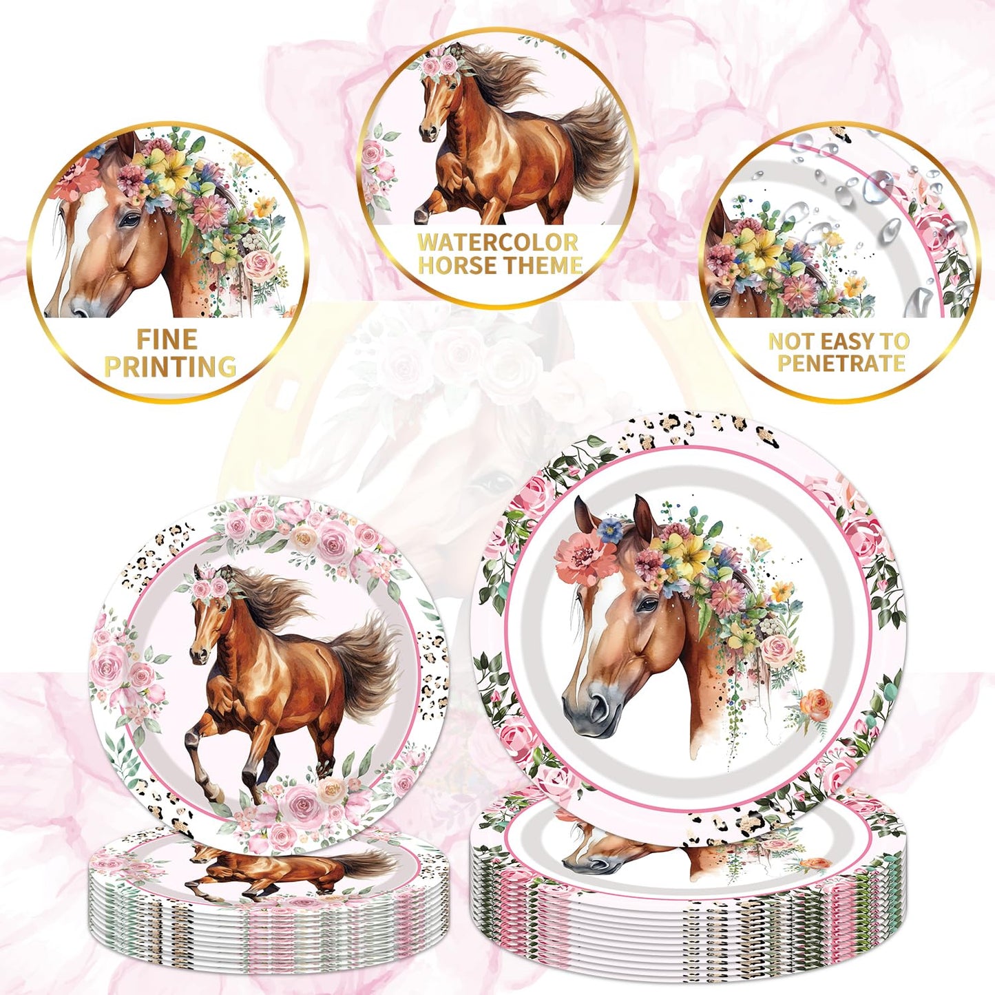 Horse Birthday Party Supplies Tableware - 96 Pcs Cowgirl Birthday Party Decorations, Horse Themed Party Paper Plates And Napkins