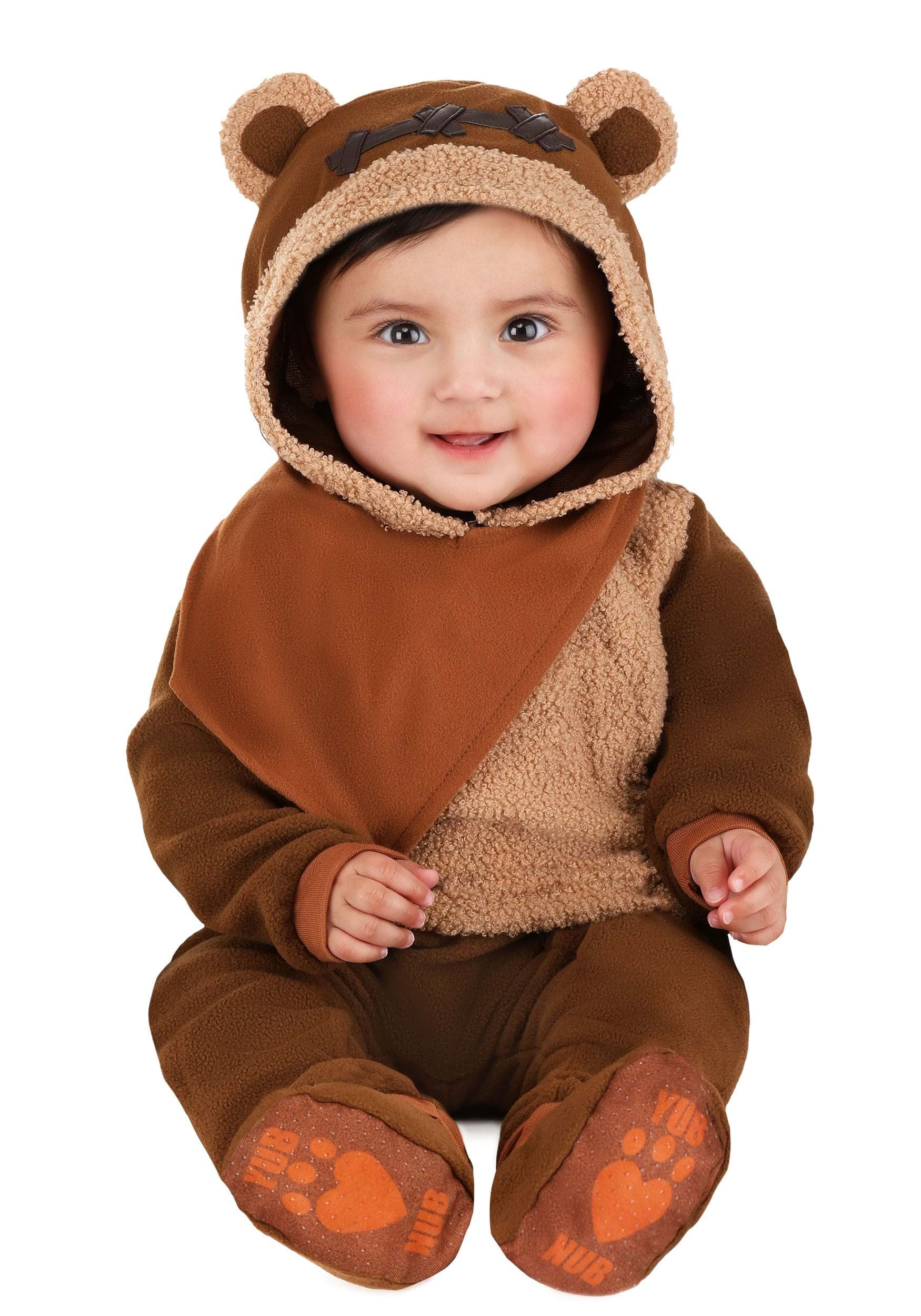 Star Wars Ewok Official Infant Halloween Costume - Premium Quality Minky Jumpsuit With Hood And Non-Slip Booties (0-6M) Brown
