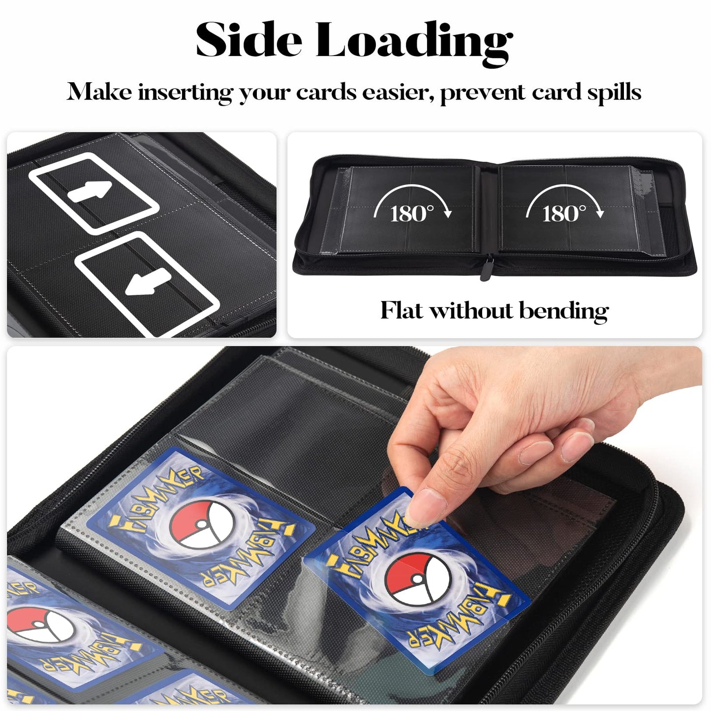 Fabmaker enhanced 4 Pocket Zip Card Binder  Trading Card Binder for 320 Cards  Portable PU Card Collection Binder  Collector Card Album Folder for MTG  TCG  Sports Cards  Game Cards (Black)