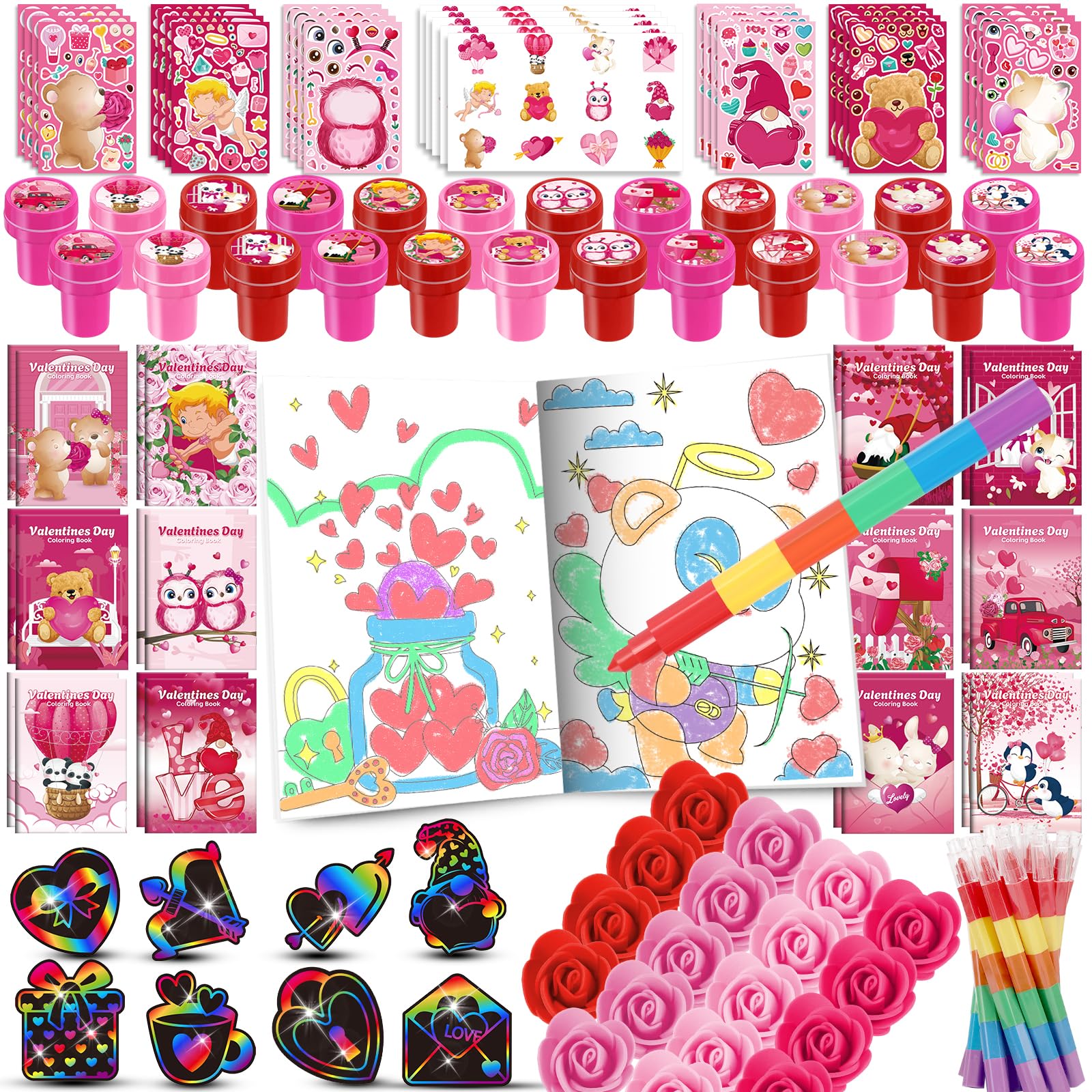 BenLouis Valentines Day Gifts Set for Kids Hearts Coloring Book School Classroom Exchange Reward Prize Crafts Bulk for Students