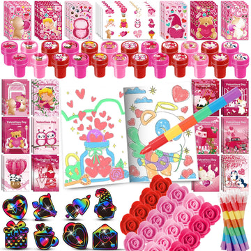 BenLouis Valentines Day Gifts Set for Kids Hearts Coloring Book School Classroom Exchange Reward Prize Crafts Bulk for Students