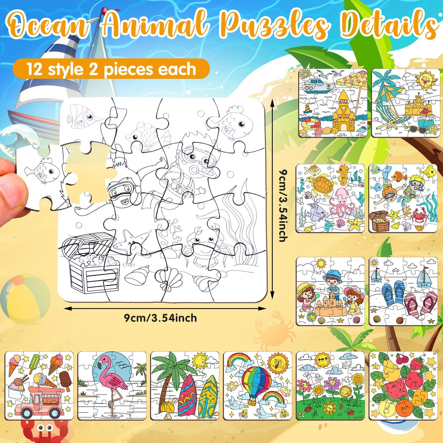 Realspring 24 Pack Color Your Own Jigsaw Puzzles - DIY Coloring Crafts for Kids 3-8, Paper, Educational Party Favors