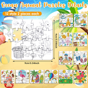 Realspring 24 Pack Color Your Own Jigsaw Puzzles - DIY Coloring Crafts for Kids 3-8, Paper, Educational Party Favors