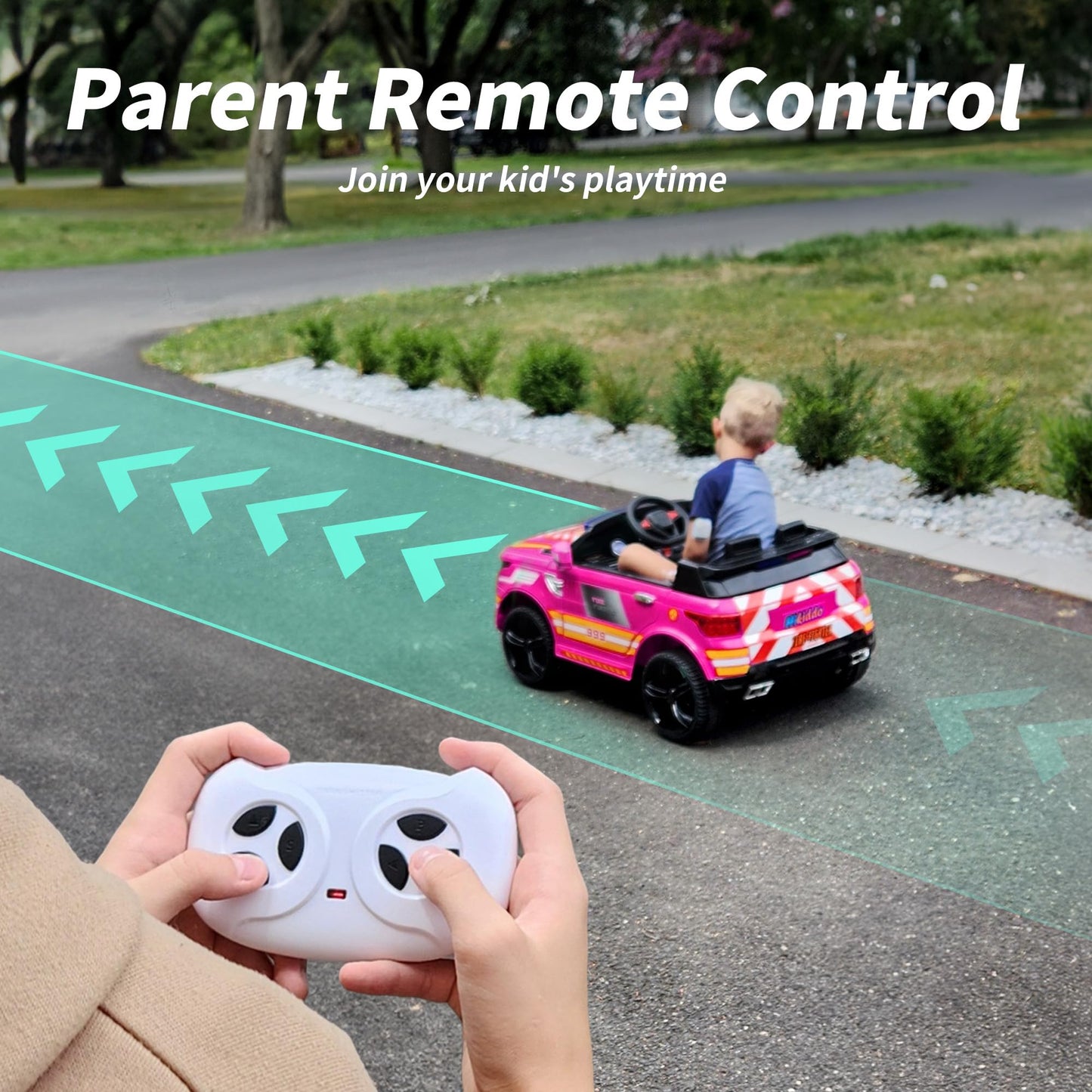 Hikiddo 24V Electric Police Ride-On Car For Kids, Ride-On Toy Kids Car W/Parental Remote Control, 2X200W Motors - Pink