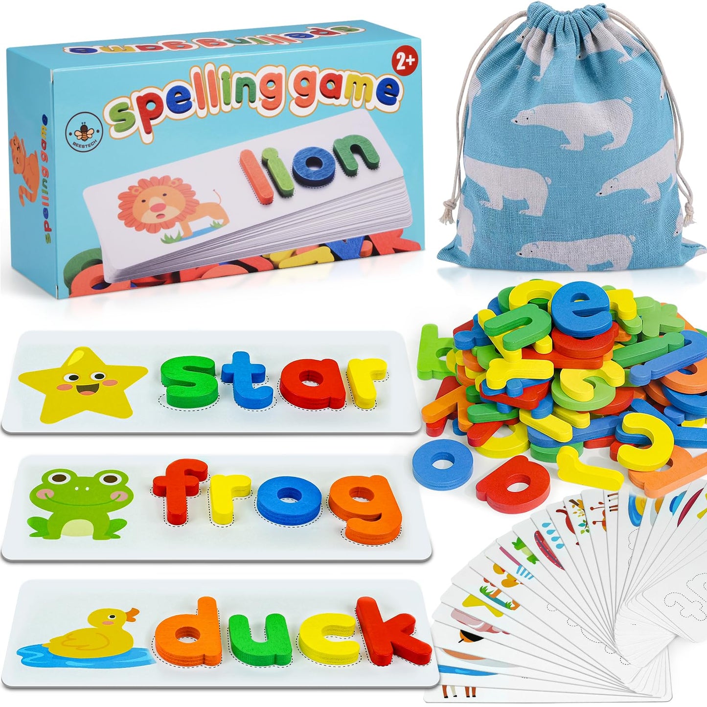 Beestech Educational Spelling Matching Letter Games, Wooden Montessori Toys for Toddlers 2-4 Years, Brown, Model Bee-210319-04