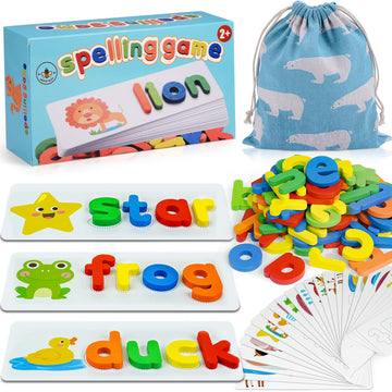 Beestech Educational Spelling Matching Letter Games, Wooden Montessori Toys for Toddlers 2-4 Years, Brown, Model Bee-210319-04
