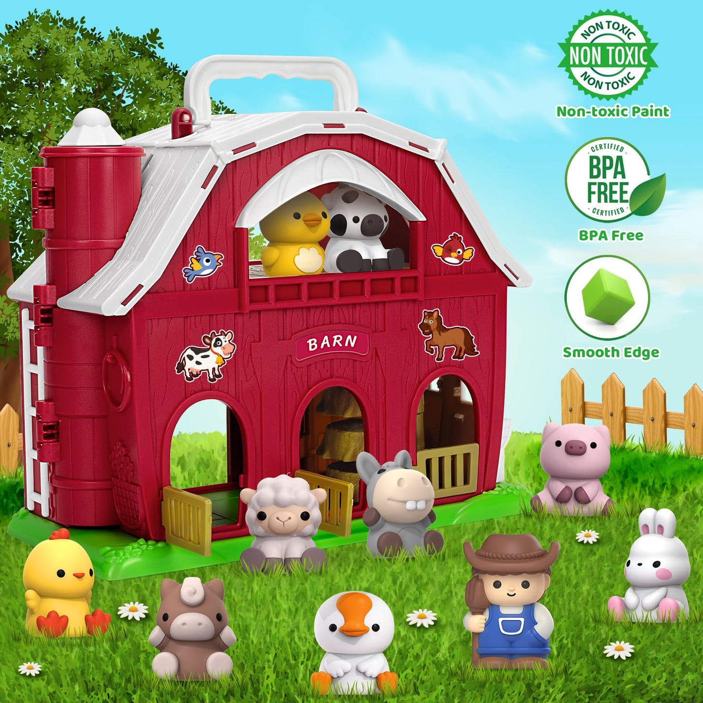 Kmuysl Toys For 1 2 3 Years Old Boys Girls, Big Red Barn Farm Animal Playset For Boys Girls, Learning Toys, Montessori Toys, Christmas Birthday Easter Gift For Baby Kids Toddlers Age 12-18 Months