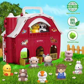 Kmuysl Toys For 1 2 3 Years Old Boys Girls, Big Red Barn Farm Animal Playset For Boys Girls, Learning Toys, Montessori Toys, Christmas Birthday Easter Gift For Baby Kids Toddlers Age 12-18 Months