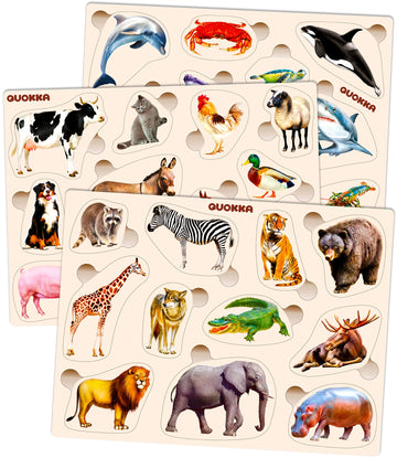 Quokka Wooden Puzzles For Toddlers 1-3 - 3Xset Toddler Puzzles Aes 2-4 - Montessori Animal Toy Puzzles For Toddlers 3-5 Year Old - Wood Toy Learning Realistic Animals For Boy And Girl
