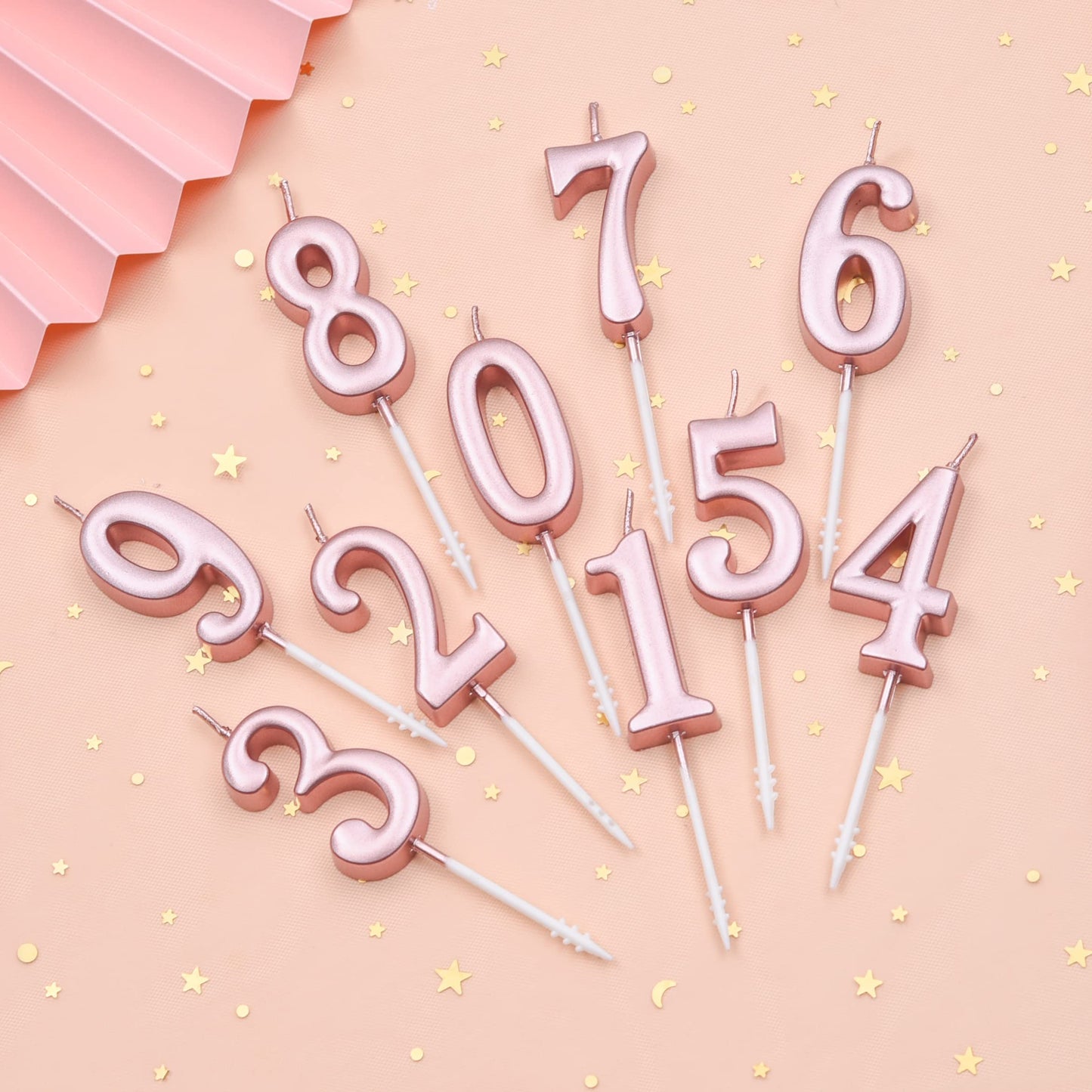 PHD CAKE Rose Gold Birthday Candles - 10-Piece Glitter Numerals 0-9 for Parties, Weddings, Anniversaries