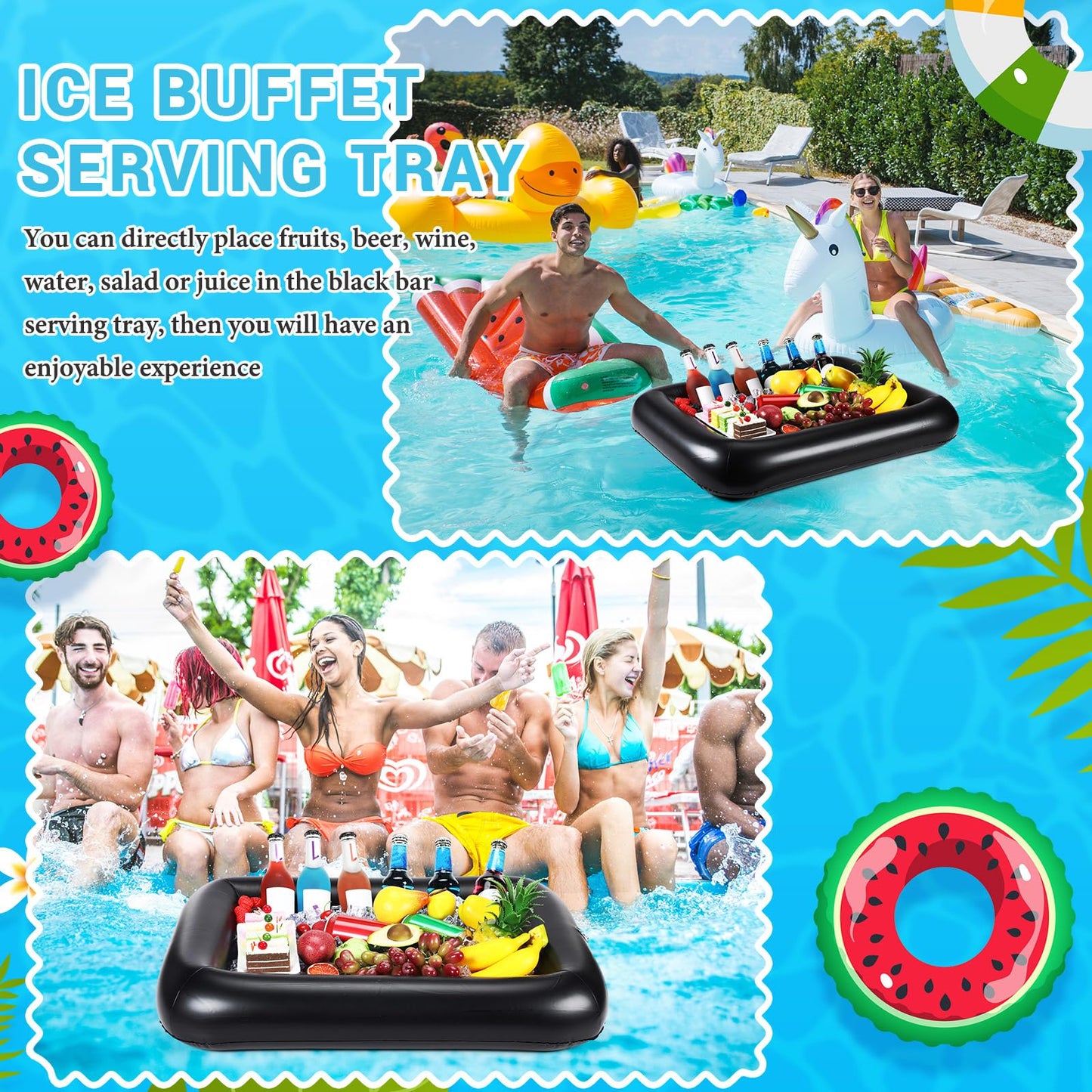 Filltouch Rectangular Inflatable Serving Bar Floating Drink Holder For Pool Inflatable Cup Holders Hot Tub Accessories For Adult