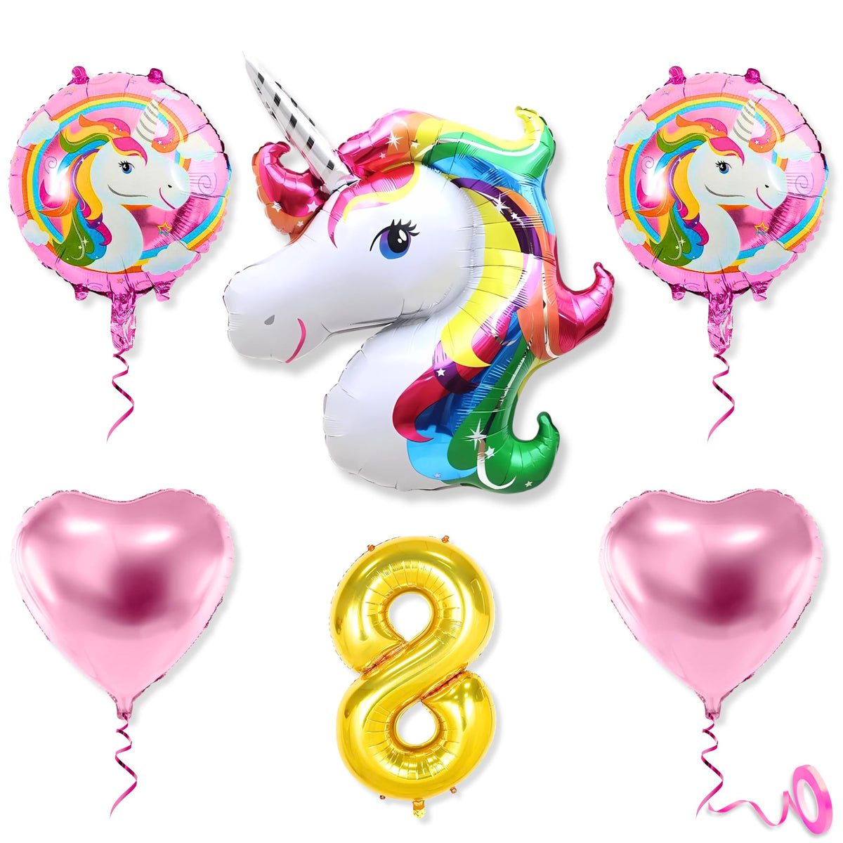 Mystic Toy Store 8th Unicorn Balloons for Birthday Decoration Kit Pink White 8 year Old Baby Boys Girls Kids 5 Pcs Unicorn Theme