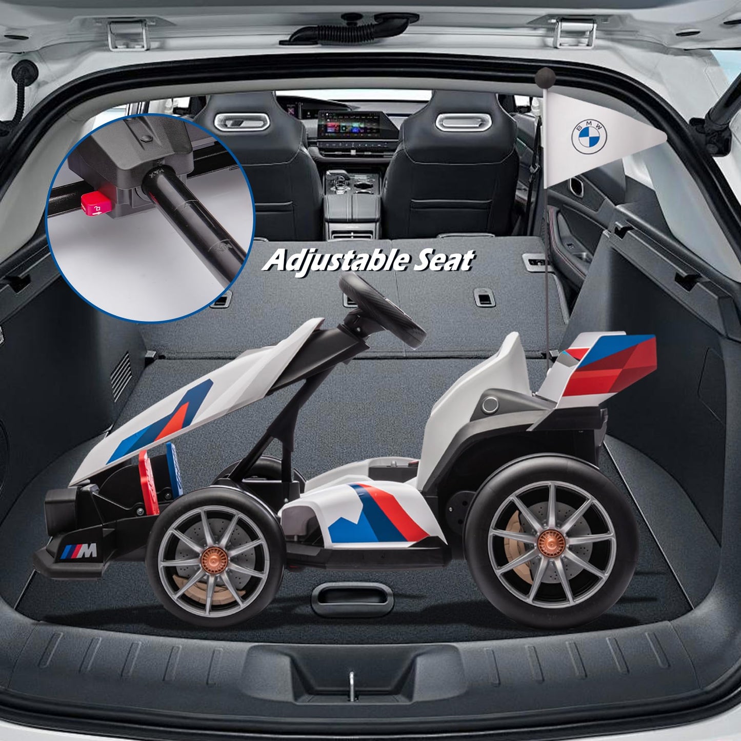 FORESEE 24V Licensed BMW Kids Electric Go Kart - Adjustable Seat, 7.5 MPH, Drifting, LED Lights, 132 lbs Capacity, for Ages 6+,