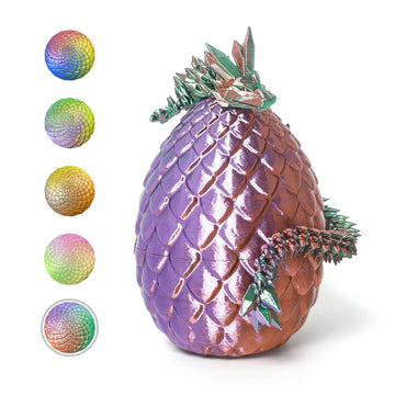 Flavery 3D Printed Dragon in Egg - 5.1" Tricolor Fidget Toy - Copper Green Purple - Desk Pet Figure, Model UK-FL-BL-CRYS-12L