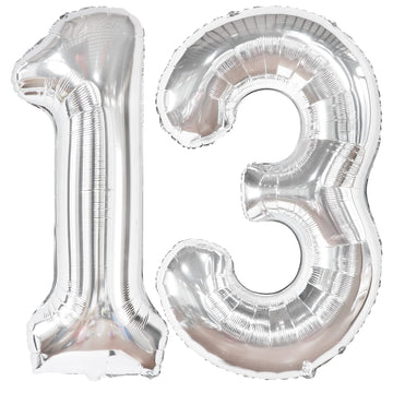 Katchon, Big Silver 13 Balloon Numbers - 40 Inch | 13Th Birthday Decorations For Girls | 13 Number Balloons, 13Th Birthday Decorations For Boys | 13Th Birthday Balloons, 13Th Balloons For Anniversary