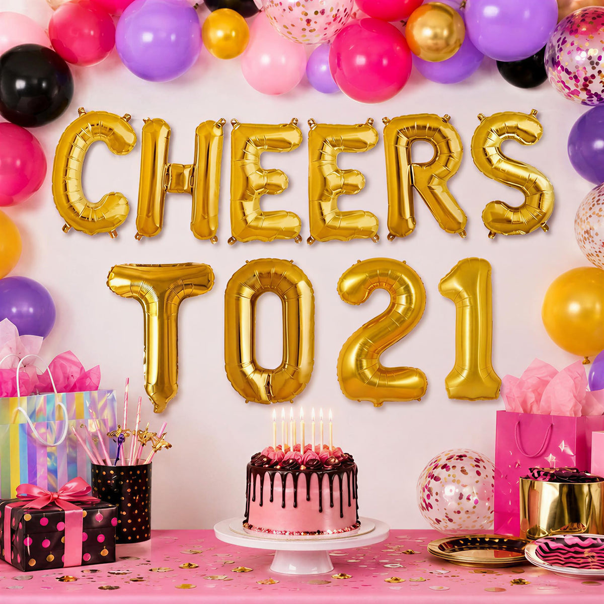 Balloonistics Cheers to Twenty One Foil Balloon Combo  Cheers to 21 & Number 21 Foil Balloon Set for 21st Birthday & Coming of 