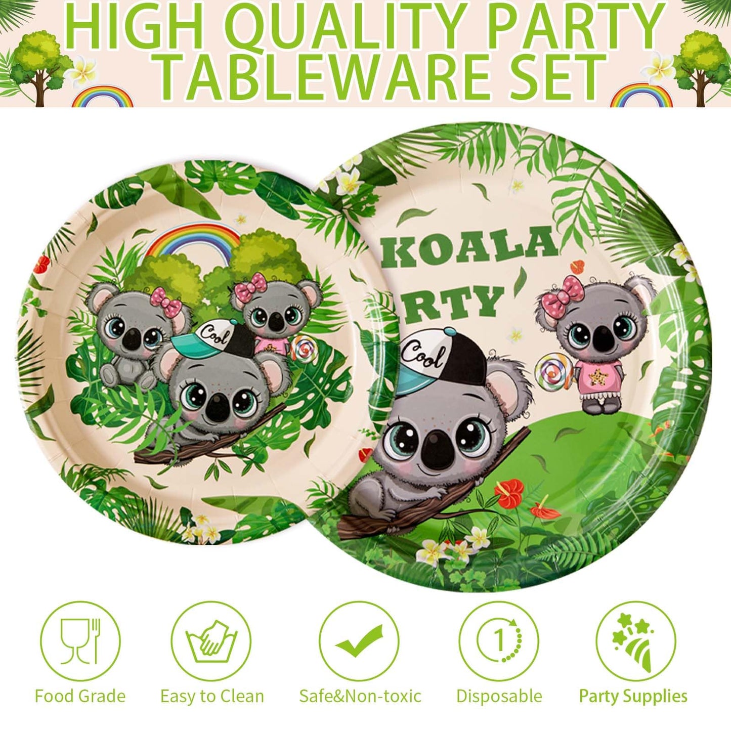96Pcs Koala Birthday Party Supplies Koala Bear Theme Baby Shower Birthday Decorations Koala Party Plates Napkins Forks Tableware