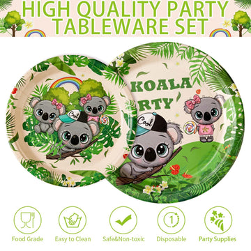 96Pcs Koala Birthday Party Supplies Koala Bear Theme Baby Shower Birthday Decorations Koala Party Plates Napkins Forks Tableware
