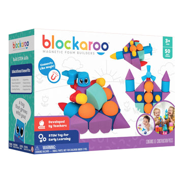 Blockaroo Magnetic Foam Blocks - Stem Preschool Toys For Children, Toddlers, Boys And Girls, The Ultimate Bath Toy - 50 Piece Se