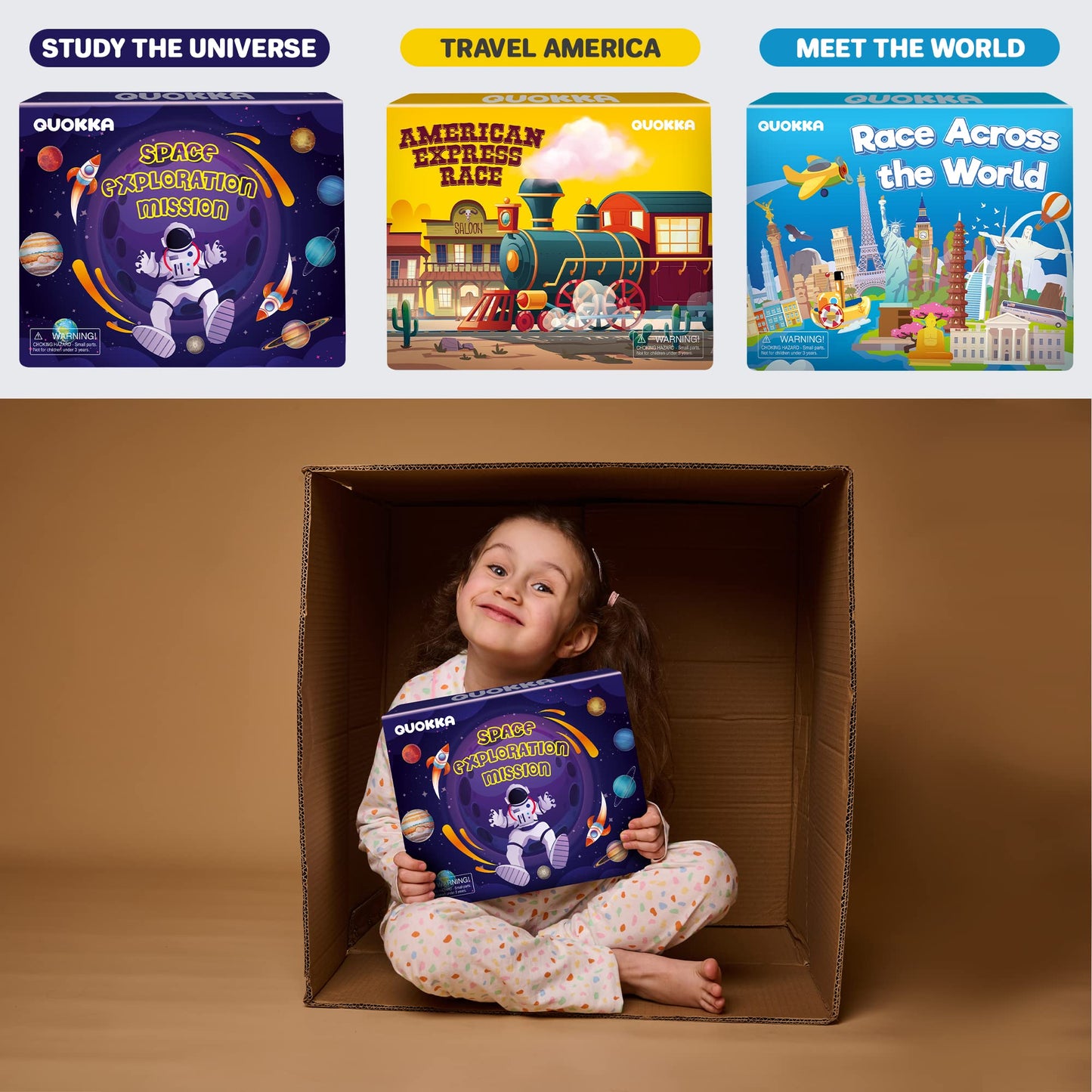 Quokka 3X Set Learning Board Games For Kids 6-8 - Educational Trivia Cards Ages 8-12 | Travel United States | World Map | Explor