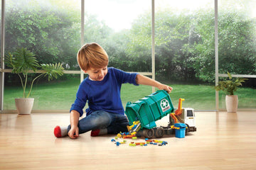 Matchbox Cars, Large-Scale, 15-in Toy Recycling Truck with Garbage Bin, Lights and Sounds