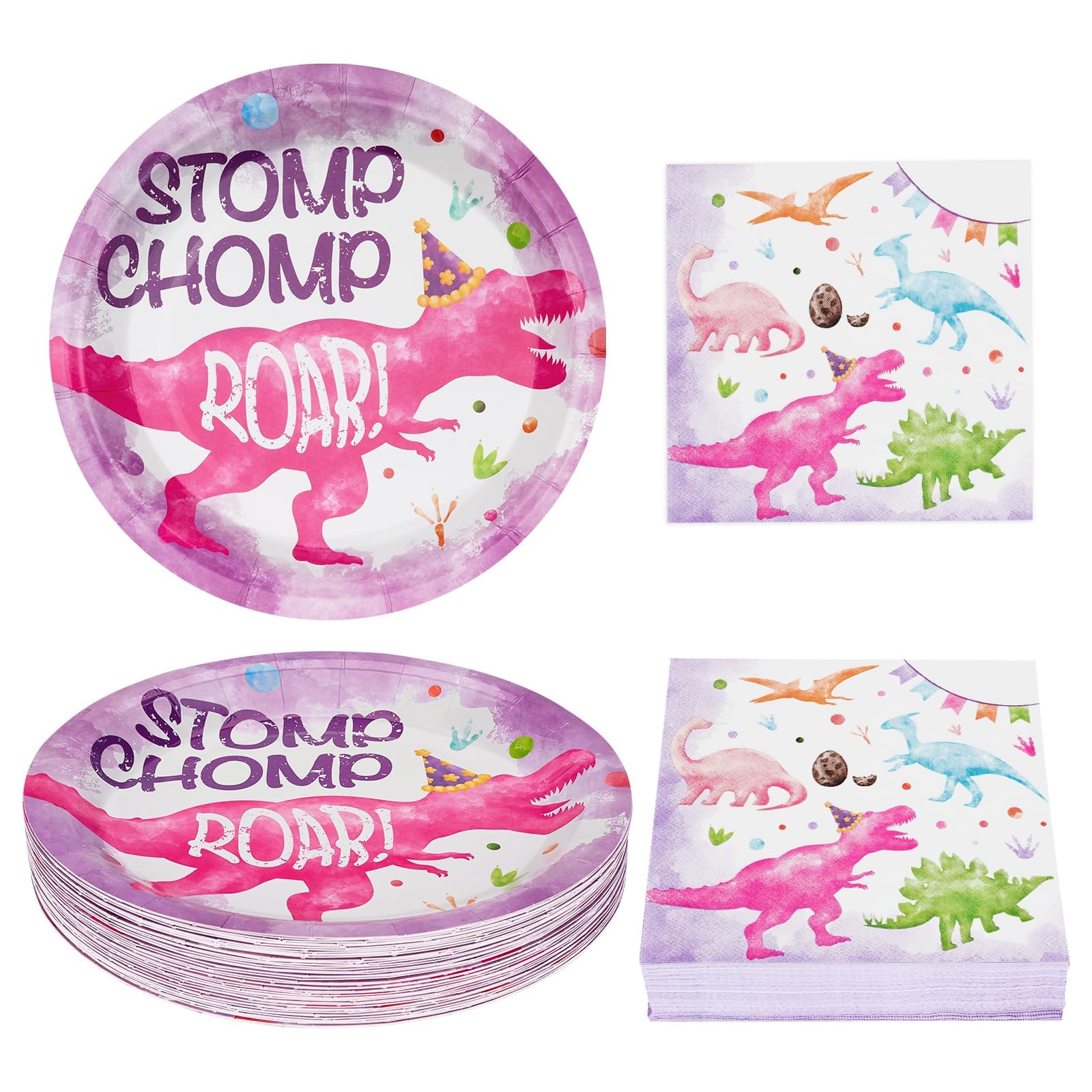 Wernnsai 100 Pcs Dinosaur Plates And Napkins - Dinosaur Birthday Party Supplies Dino Paper Plates Napkins Disposable Dino Them Party Decorations For Girls Kids Birthday Baby Shower Serves 50 Guests