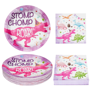 Wernnsai 100 Pcs Dinosaur Plates And Napkins - Dinosaur Birthday Party Supplies Dino Paper Plates Napkins Disposable Dino Them Party Decorations For Girls Kids Birthday Baby Shower Serves 50 Guests