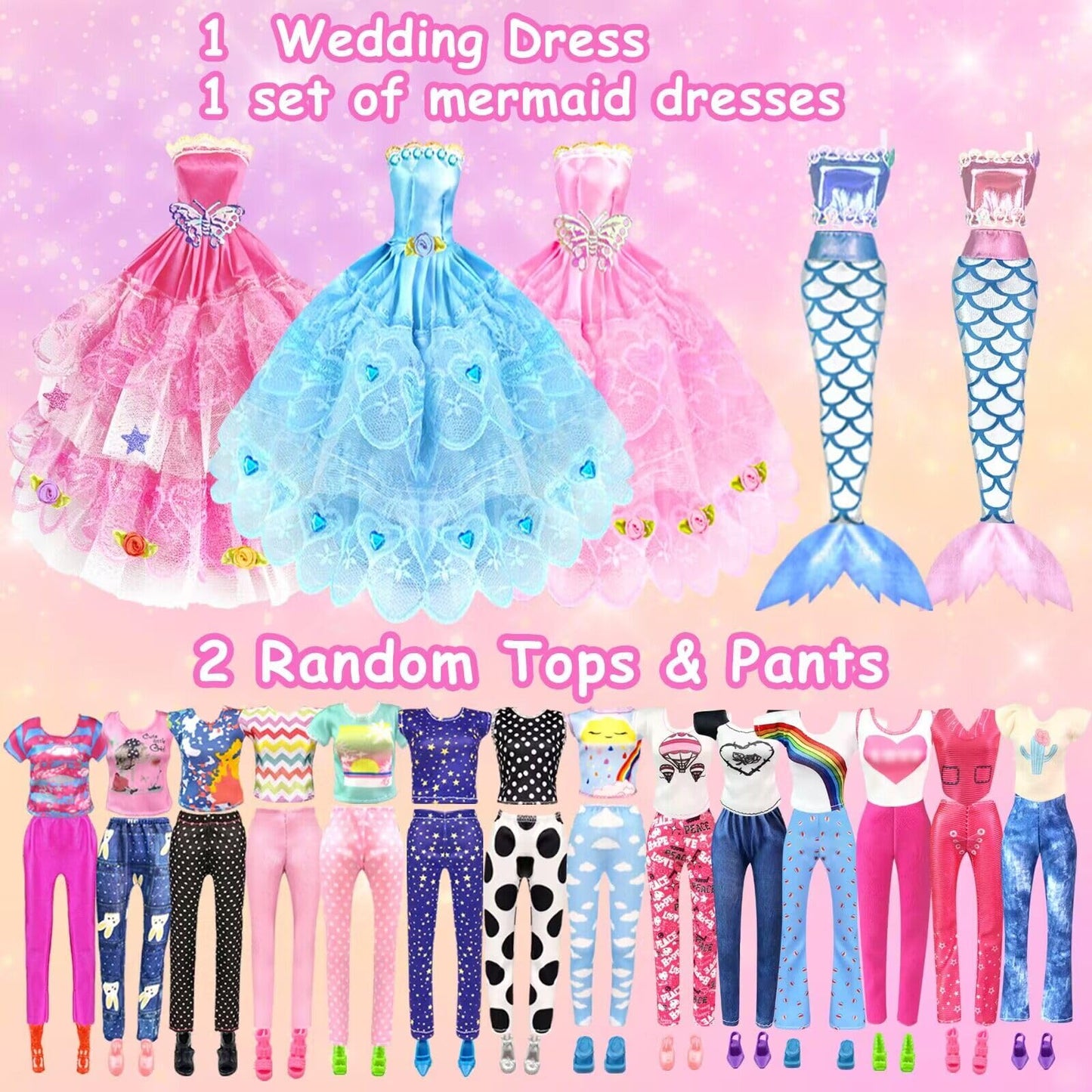 66Pcs Doll Clothes And Accessories With Doll Closet For 11.5 Inch Doll Dress Up Set With 1 Doll Fashion Dresses Outfits Tops And Pants Shoe Rack Bags Gift Toy For Girls 4 5 6 7 8 9 10 Years