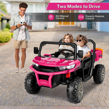 Hikole 24 Volt Ride On Toys For Girls, Two Seater Ride On Utv For Big Kids With Electric Dump Bed, Remote Control, 2X200W Powerful Motors, Spring Suspension, 2Wd Kids Side By Side Dump Truck, Pink