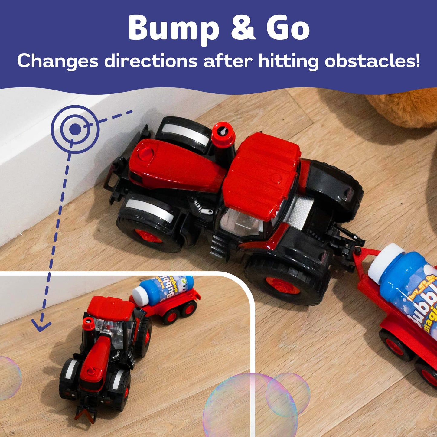 PREXTEX Bump & Go Bubble Blowing Farm Tractor Toy Truck with Lights & Sounds, Red, Model 1518, Ideal for Toddlers 2-3+ Years Old