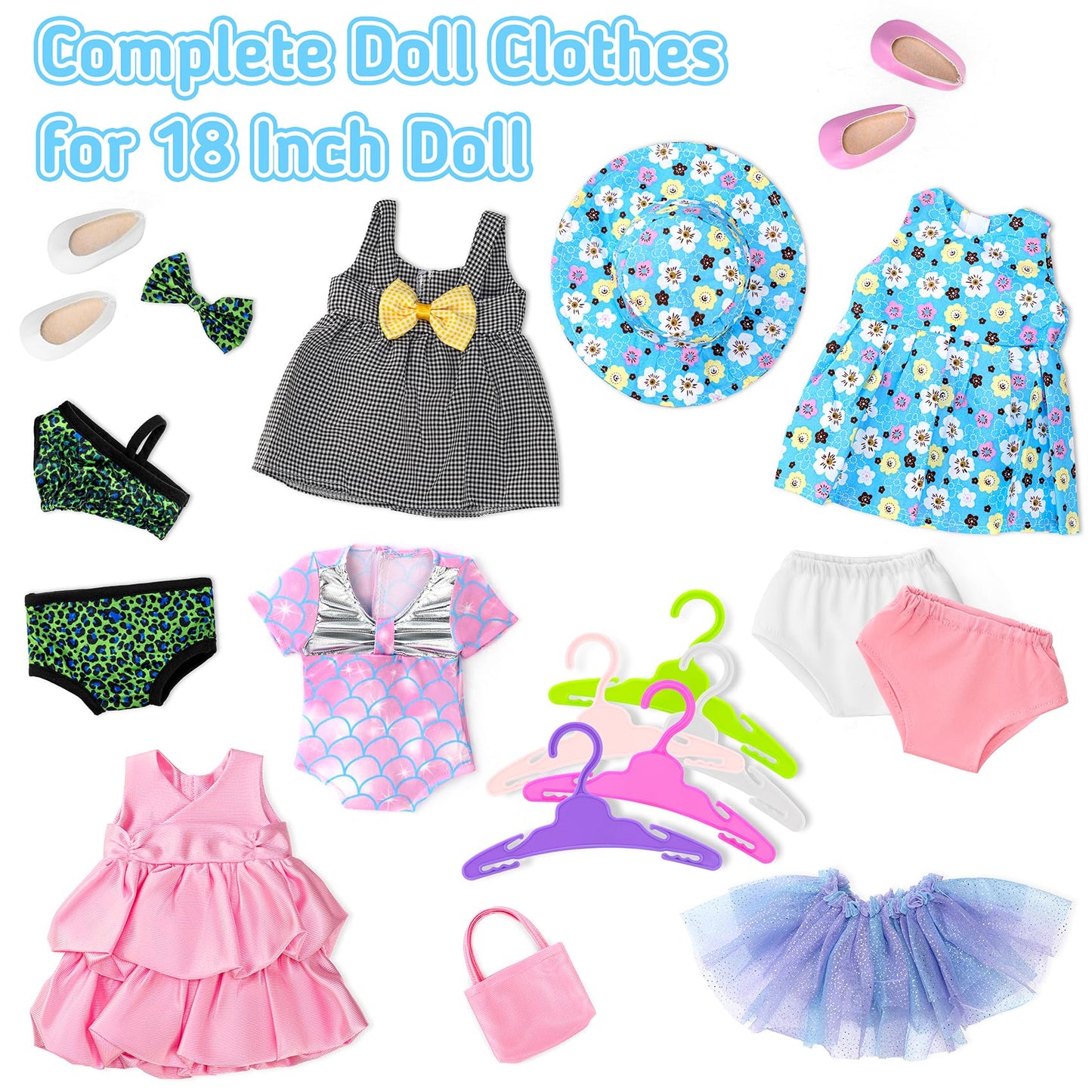 Zecckige 18 Inch Doll Clothes And Accessories For American 18 Inch Dolls Girl Clothing Gift, 18Pcs Complete Set Clothing With Ou