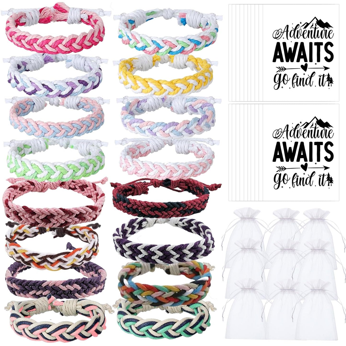 16 Set Friendship Bracelet Party Favors Braided Friendship Bracelets With Cards Adjustable Woven Friendship Bracelets Handmade B