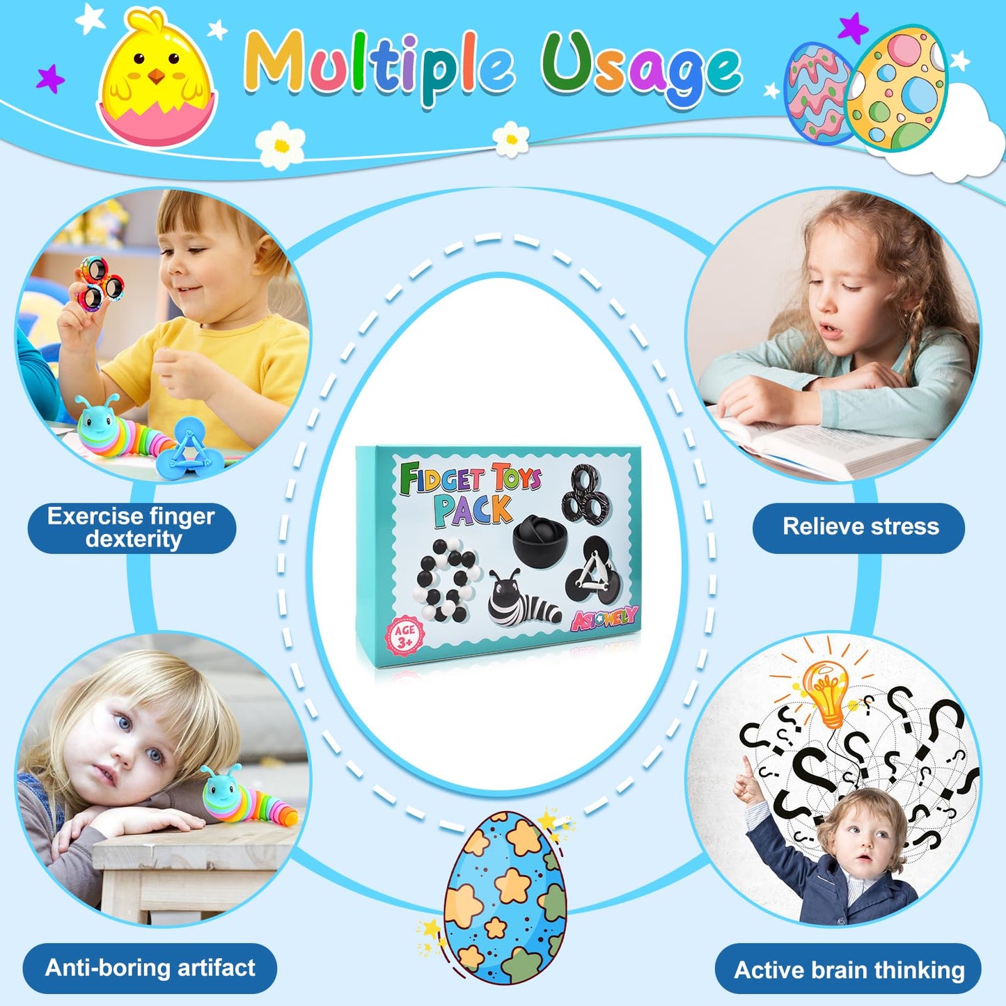 Fidget Toys Adults Pack, Sensory Toys Set for Kids, Fidget Spinner Slug, Figette Cool Gadget for 8-12 Boys Teens ADHD Autism Str