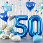 Biapian 40 Inch Blue Number 50 Balloons, 8Pcs Large Foil Number 5 & 0 Balloons With 18'' Blue Silver Heart Shape Balloon For 50T