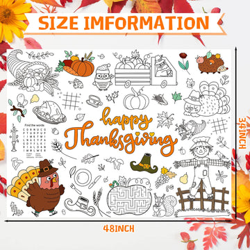 3 Pcs Fall Thanksgiving Coloring Tablecloth for Kids 48 x 36 Inch Large Happy Thanksgiving Color Tablecover Thanksgiving Activit