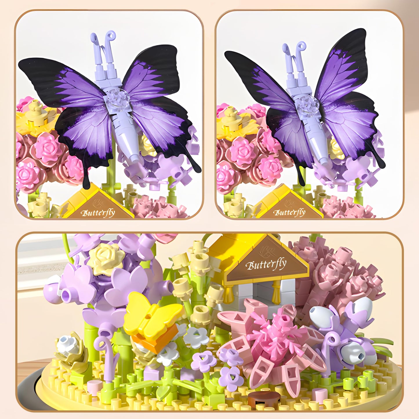Hi-Reeke Flower Butterfly Bouquet Building Block Set, Micro Mini Botanical Building Toy For Women-582 Pcs